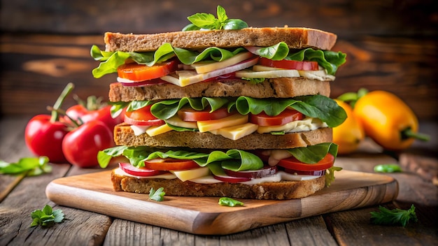 Deliciously stacked sandwich ready to be savored