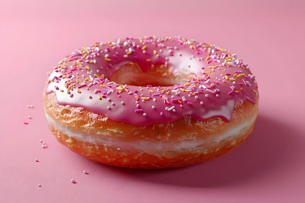 Deliciously Tempting Glazed Donut with Vibrant Sprinkled Topping on Plain Background