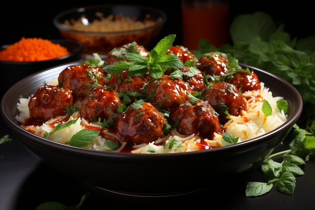 Deliciously tender meatballs bathed in a zesty tomato sauce presented in a bowl