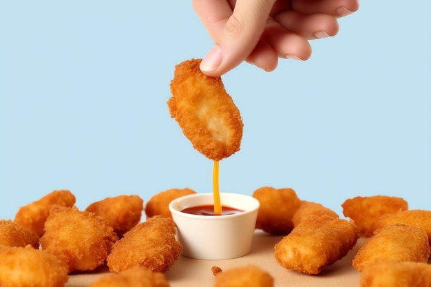 Photo a delicius chicken nuggets with female hand