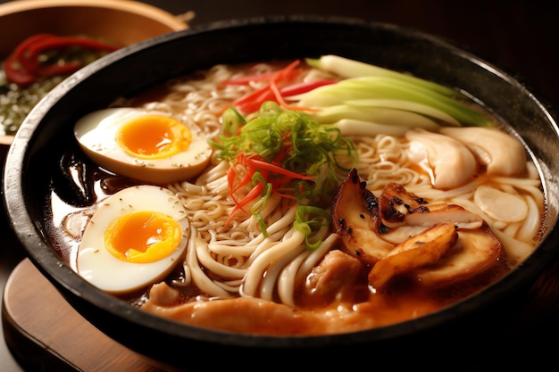 a delicius ramen with eggs pork and beef topping