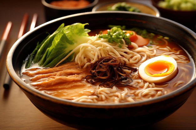 a delicius ramen with eggs pork and beef topping