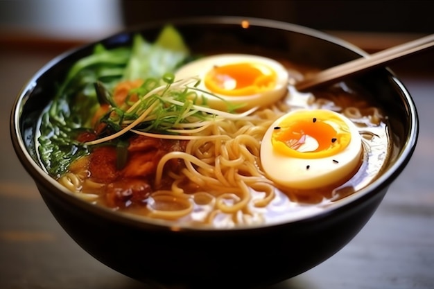 a delicius ramen with eggs pork and beef topping