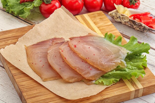 Delicous Sliced salted marlin fish carpaccio