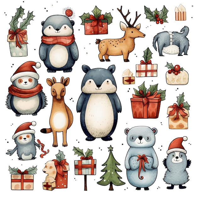 Delight in Cute Drawings of Christmas Characters and Festive Decorations