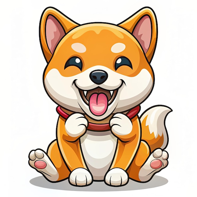 Delight in the playful spirit with this charming cartoon vector icon of a Shiba Inu dog happily biting a bone