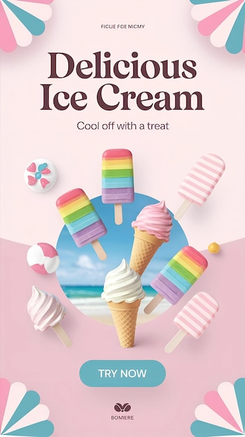 Delight in vibrant ice cream and striped popsicles at our colorful summer beach or ice cream parlor