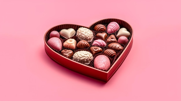 Delight your senses with heart shaped candies in a charming box on a pink background