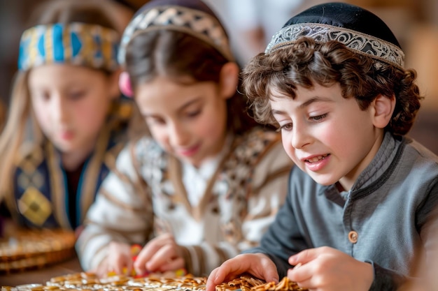 Delighted Children Engaging in Artistic Crafts Wearing Headbands in a Bright Indoor Environment