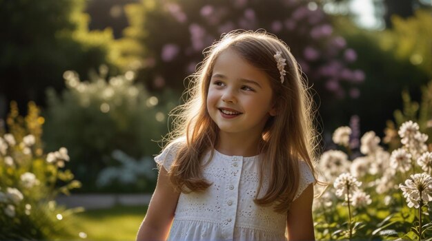 Delighted girl in a floral dress