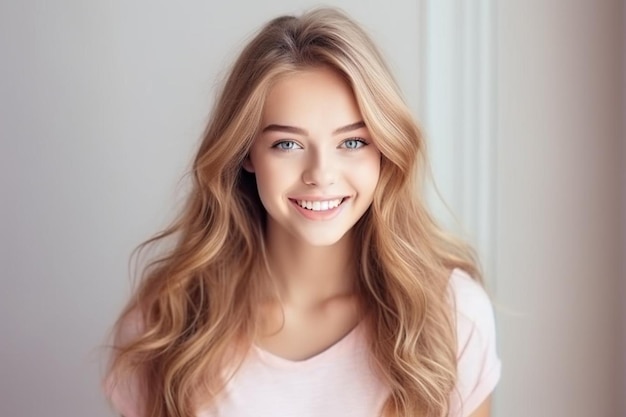 Delighted young woman with toothy smile