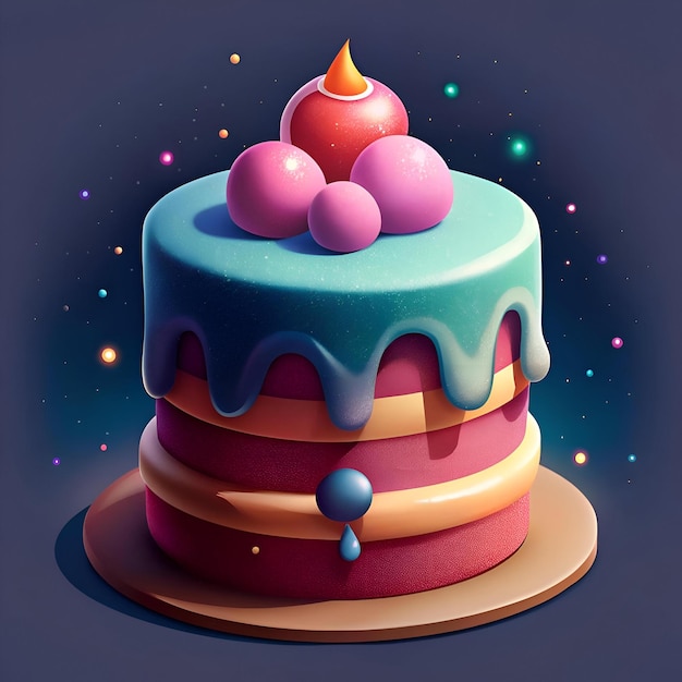 Photo a delightful 3d illustration of a birthday cake with a vibrant blue frosting and colorful sprinkles