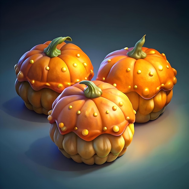 Photo delightful 3d illustration of three pumpkin shaped scones perfect for autumnal designs bakery promotions and festive celebrations