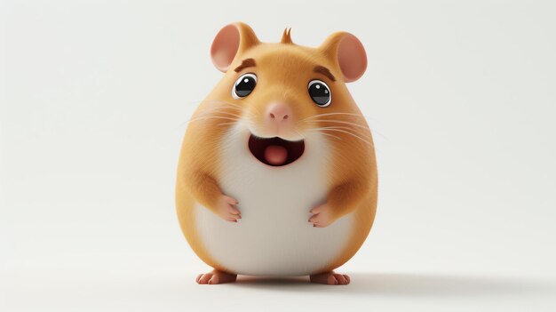 A delightful 3D rendering of a lovable hamster showcasing its adorable features against a crisp white background This charming stock image is perfect for designs related to pets animal lov