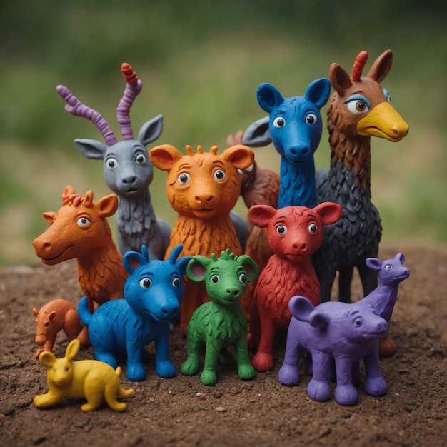 Photo a delightful assortment of plasticine animals from different habitats blending in a vibrant engaging way