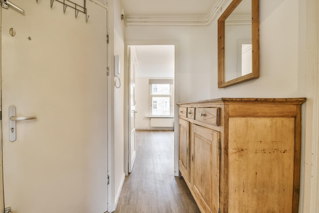 Delightful corridor with a solid wooden chest of drawers