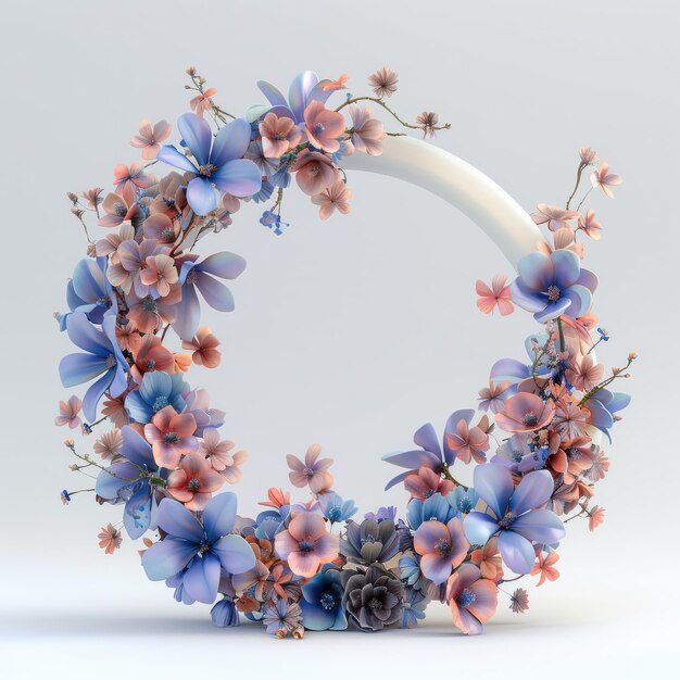 Photo delightful flower wreath in pastel hues on frosted glass background