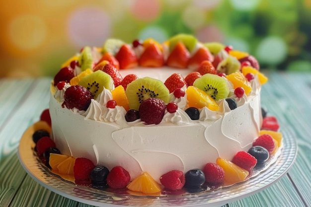 Delightful Fresh Fruit Cake with Whipped Cream Frosting