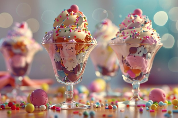 Delightful ice cream sundaes topped with colorful