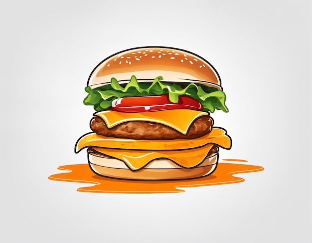 Delightful illustration of a delicious cheeseburger featuring a perfectly toasted bun melted cheese fresh lettuce and tomatoes and a juicy patty on a white background Generative AI