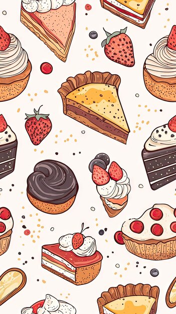 Photo a delightful pattern of cakes pies and toppings a whimsical celebration of sweet treats