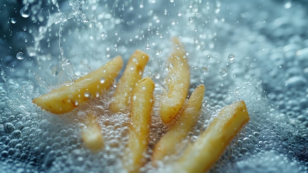 Photo delightful scene of floating french fries captured mid air in a playful culinary moment