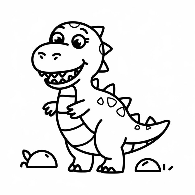 A delightful and simple line art coloring page for kids featuring a charming dinosaur with a wide grin