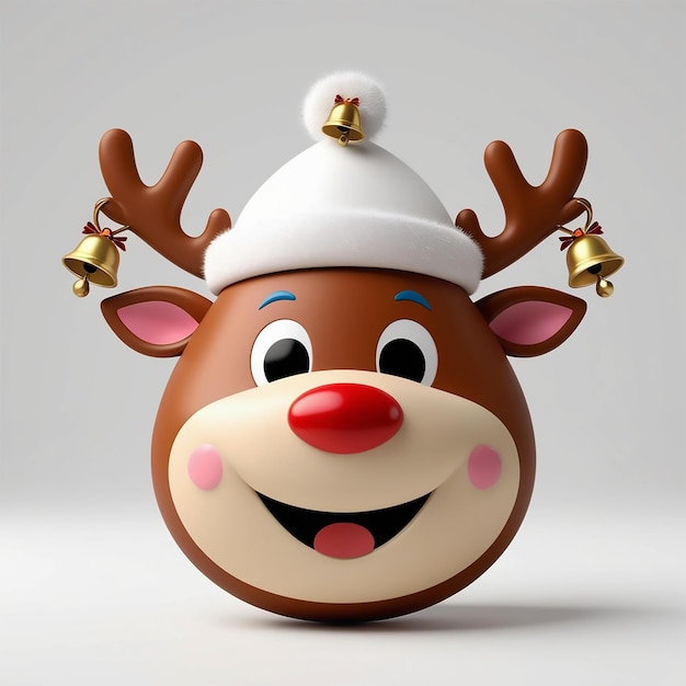 A delightful and vibrant cartoon Christmas reindeer featuring a round happy face with large eyes