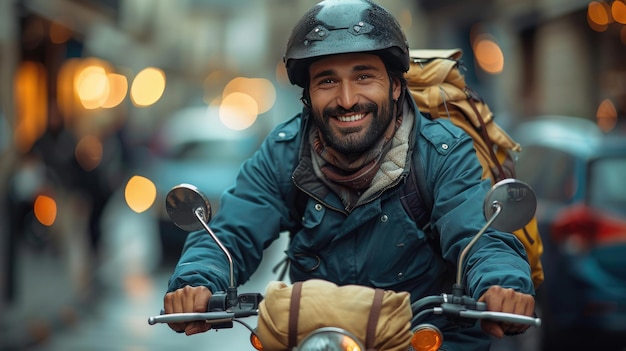 Photo delivery boy on a bike