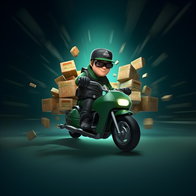 Delivery boy on scooter doing delivery service 3D illustration