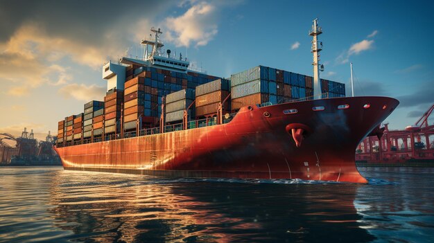 Delivery of cargo on a large container ship