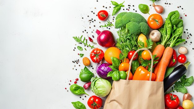 Delivery healthy food background Healthy vegan vegetarian food in paper bag vegetables