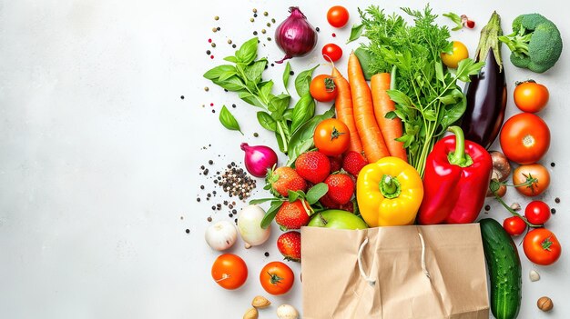 Delivery healthy food background Healthy vegan vegetarian food in paper bag vegetables