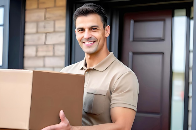 Delivery man delivering parcel to customer Delivery service concept