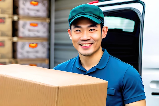 Delivery man delivering parcel to customer Delivery service concept