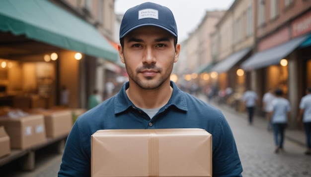 Delivery man holding parcel