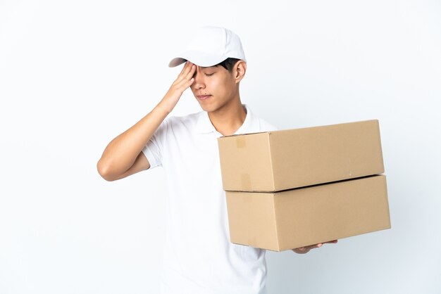 Delivery man isolated with headache