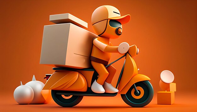 Delivery man riding a scooter illustration. Food delivery man.