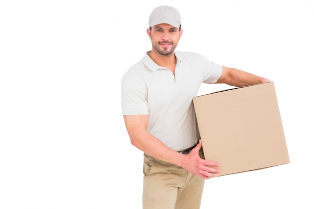 Delivery man with cardboard box