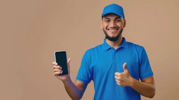 The delivery man with smartphone