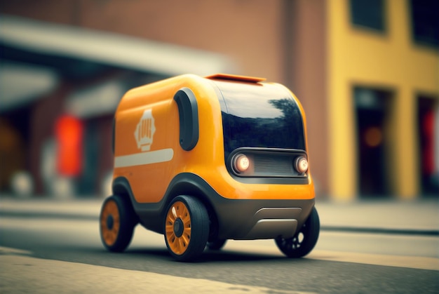 A delivery robot on a city street captured with a shallow depth