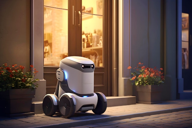 Delivery robot at the doorstep AI generated