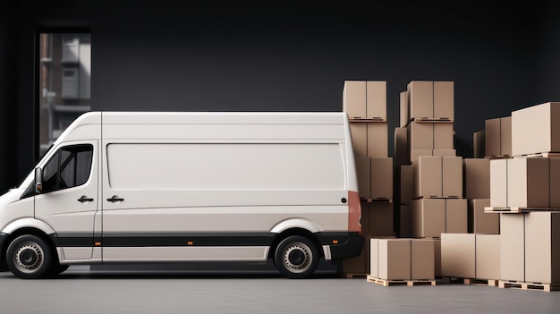 delivery service van full of cardboard boxes and logistic shipments mockup Generative AI