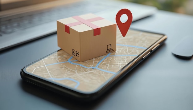 Delivery tracking on smartphone with a package and location pin