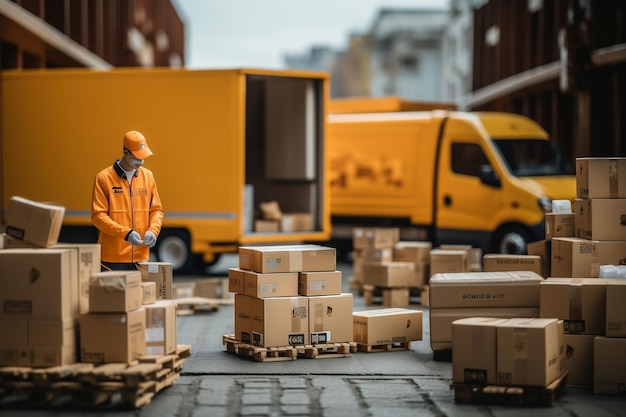 A delivery truck driver unloading packages and parcels Generative Ai