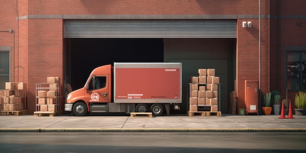 Delivery Truck Loaded with Cardboard Boxes Logistics Warehouse Online Delivery Service Generative Ai