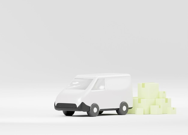 Delivery truck with parcel cargo boxes in 3D render