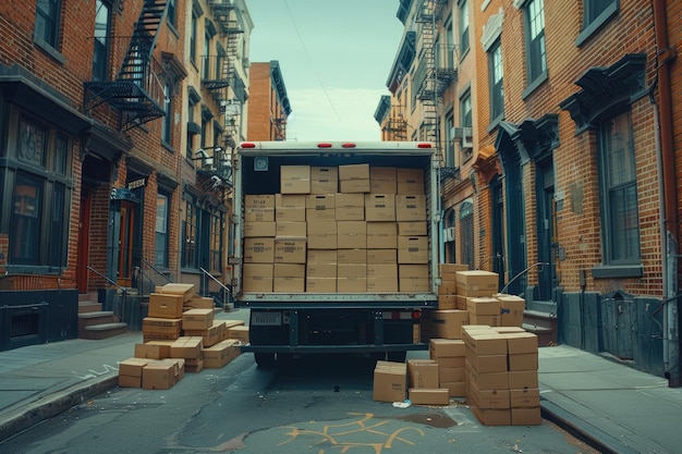 Photo a delivery truck with several stacks of boxes inside professional photography