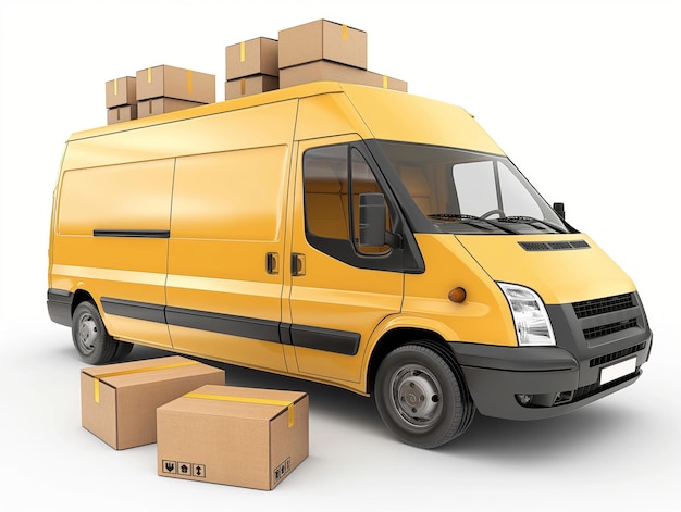 Delivery van on white Commercial Shipping service company delivery of van