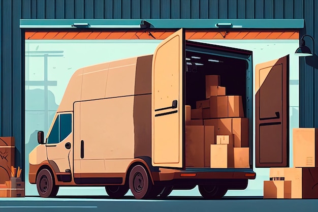 Delivery Van with Box cargo, Delivery and online shopping concept.